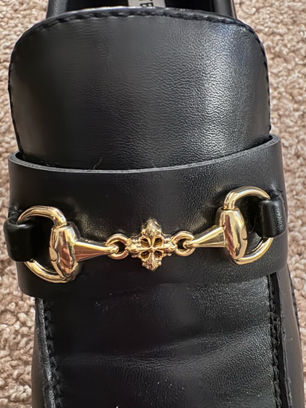 Steve Madden Levett Loafers Black Leather with Gold Hardware - Picture 5 of 5
